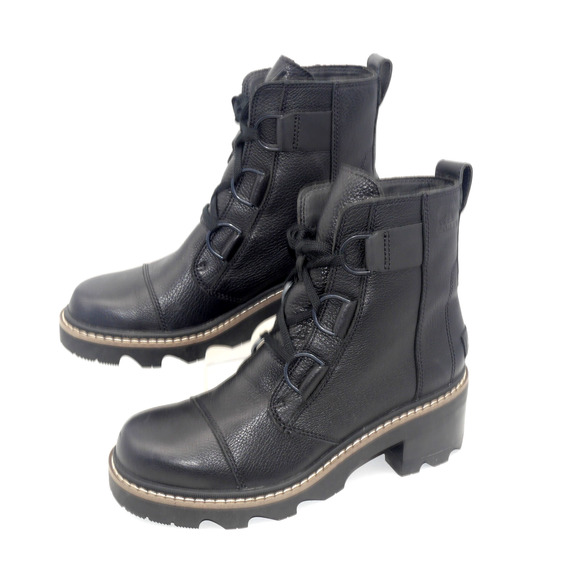 NEW Sorel Women's 7 Joan Now Lace Waterproof Boot Black Leather NO BOX - Picture 2 of 11